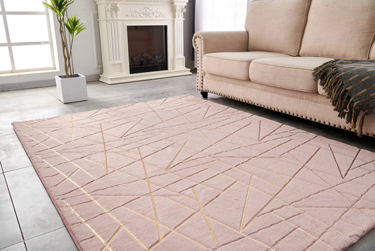 Lily Dust Pink Gold-Gilded Washable Fur Rug