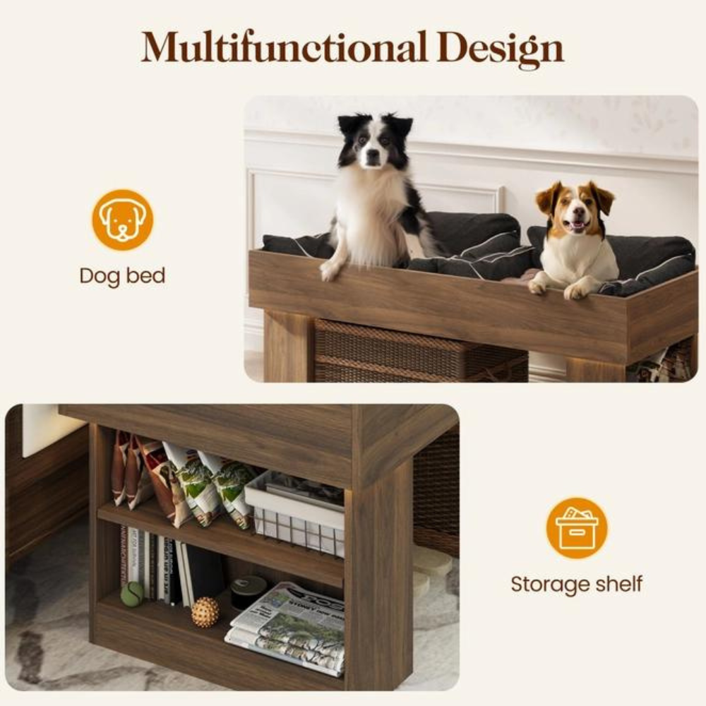 Modern Wooden Elevated Dog Bed with LED