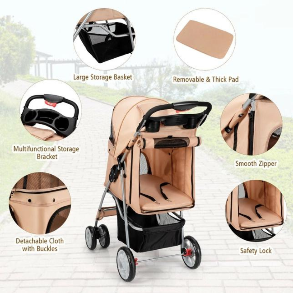 Foldable Pet Stroller 4-Wheel Travel Carrier