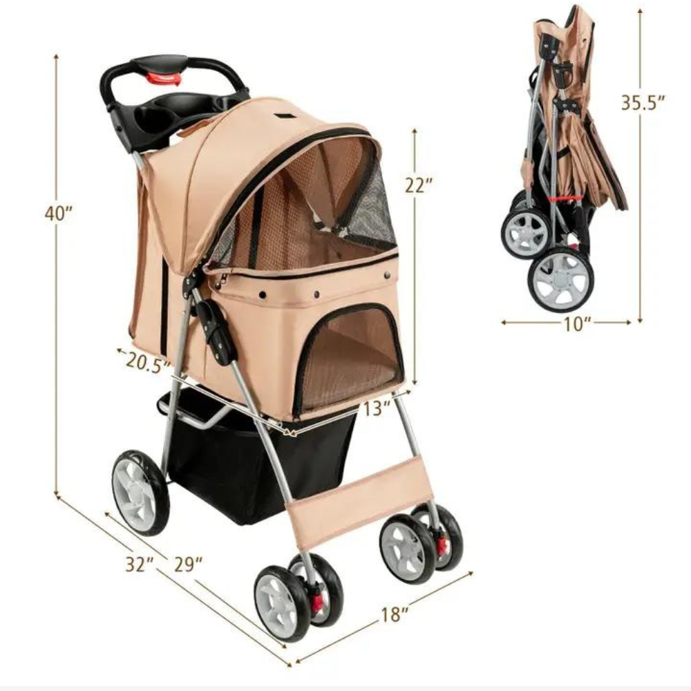 Foldable Pet Stroller 4-Wheel Travel Carrier